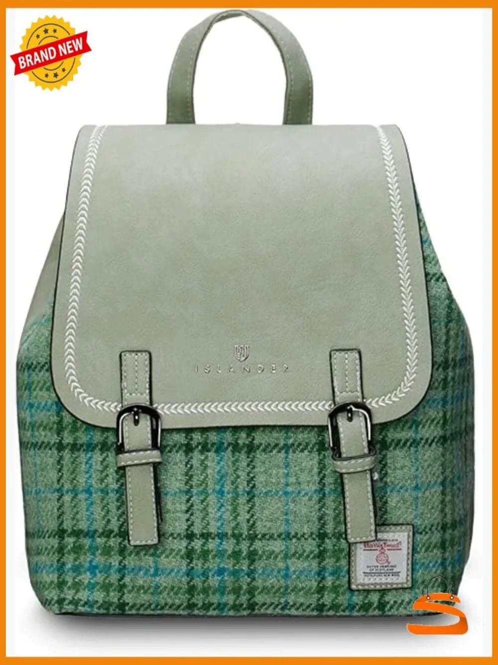 Harris Tweed & Vegan Leather Backpack, Adjustable Straps, Daypack